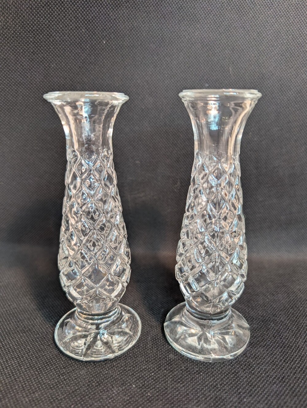 Set Of Two vintage mini glass bud vases.